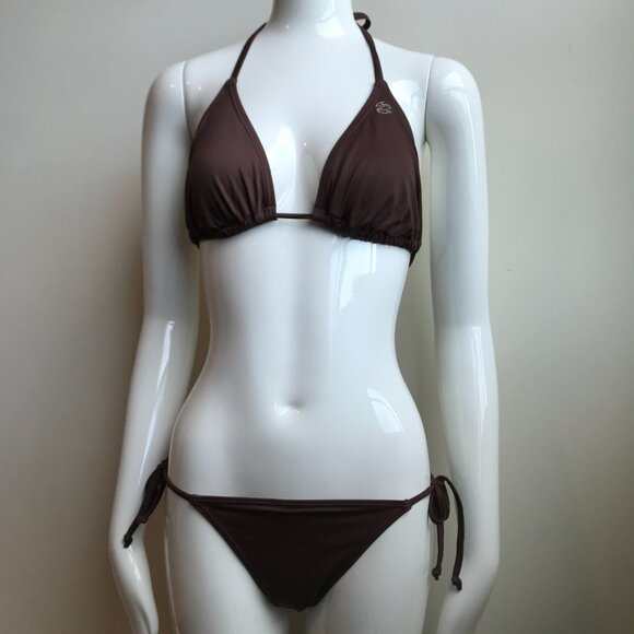 Billabong BLUE CRUSH era Vintage bikini solid brown D cup Small bottom set RARE - Picture 1 of 9